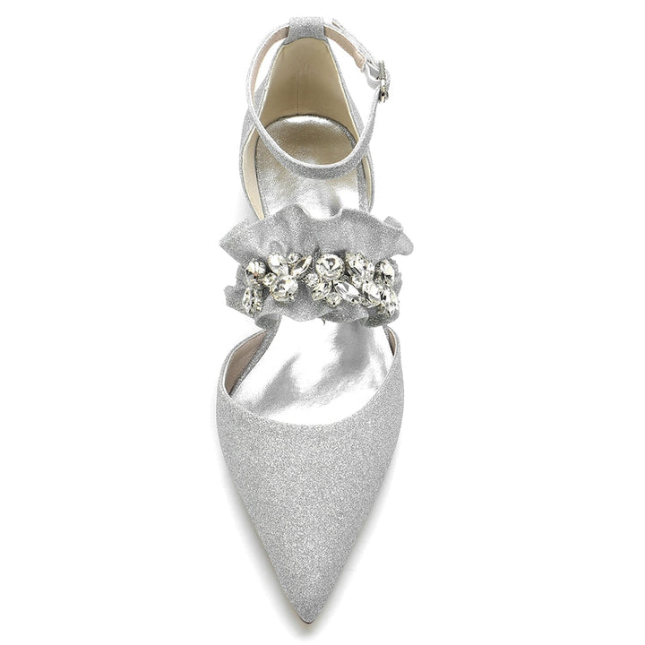 Women's Wedding Shoes Luxurious Pointed Toe Buckle Bridal Shoes with Rhinestone & Ruffles