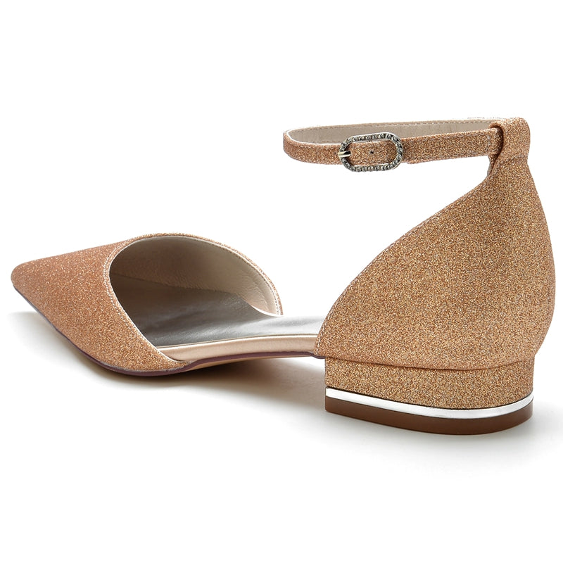 Women's Wedding Shoes Minimalist Pointed Toe Mini Crystal Buckle Bridal Shoes