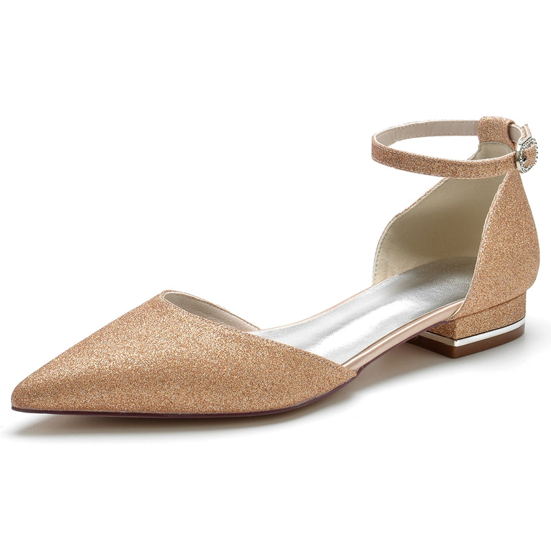 Women's Wedding Shoes Minimalist Pointed Toe Mini Crystal Buckle Bridal Shoes