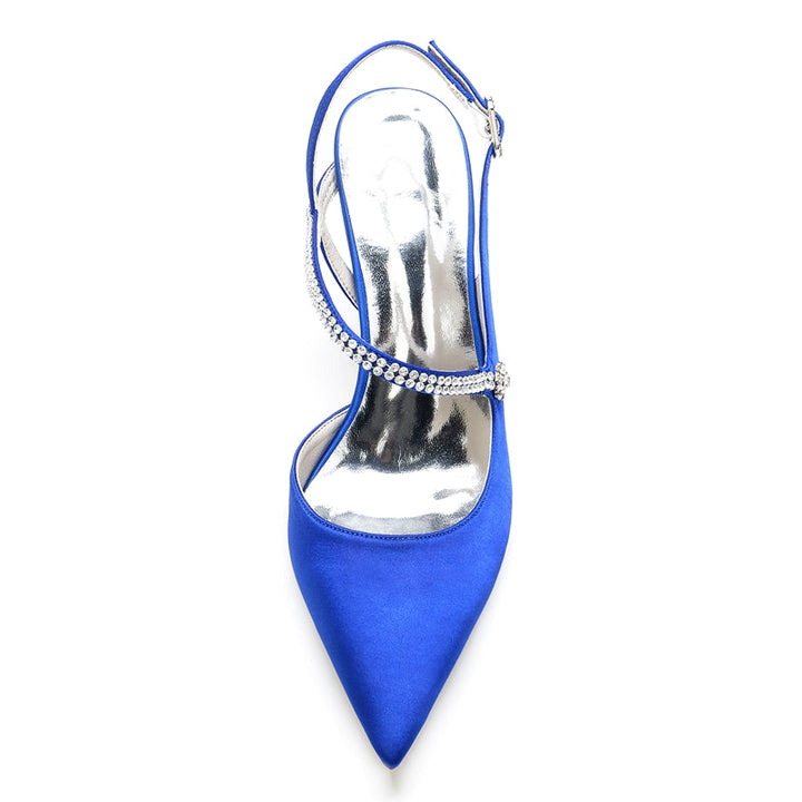 Women's Wedding Shoes Pointed Toe Stiletto Heel Buckle Bridal Shoes with Crystal