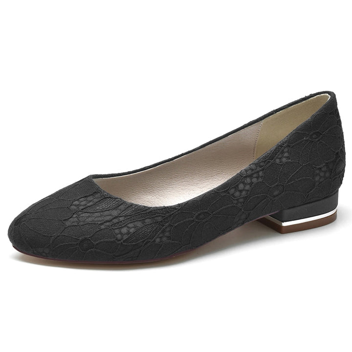 Women's Wedding Shoes White Round Toe Flat Heel Lace Minimalist Bridal Shoes