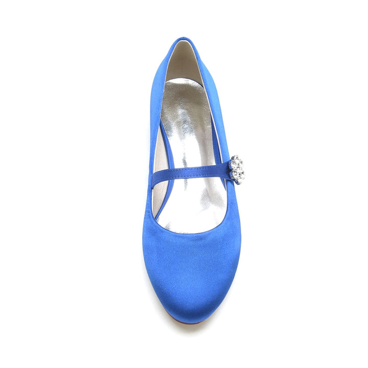 Women's Wedding Shoes Round Toe Low Heel Retro Bridal Shoes with Instep Strap & Rhinestone