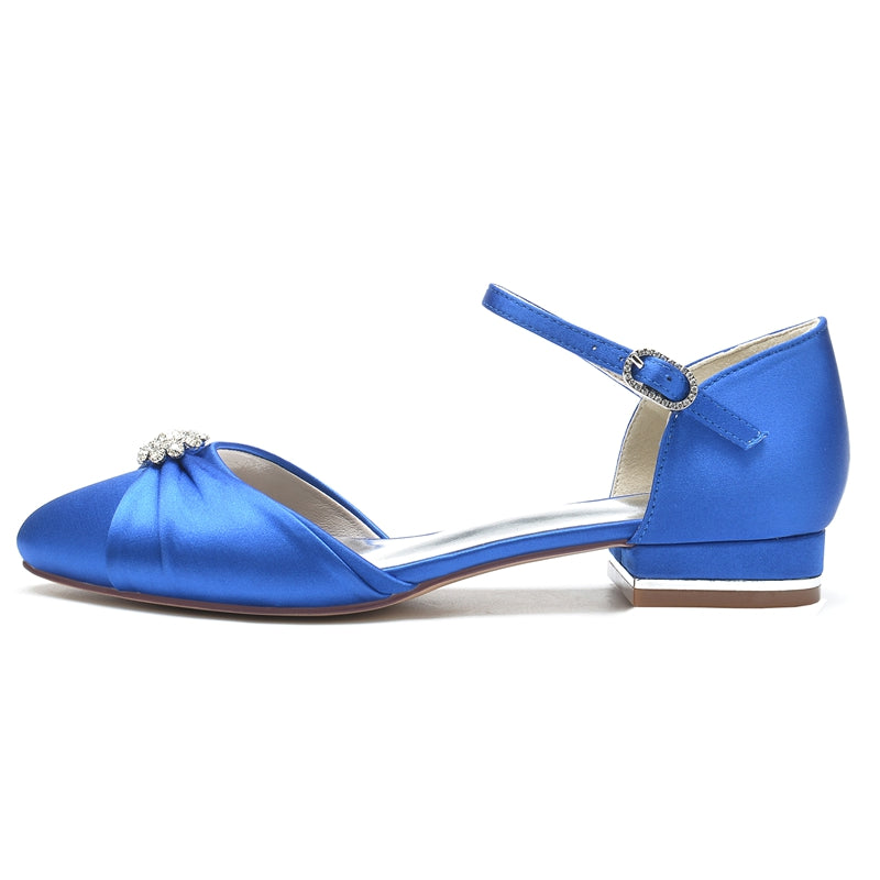 Women's Wedding Shoes Closed Toe Stylish Buckle Bridal Shoes with Rhinestone & Ruffles