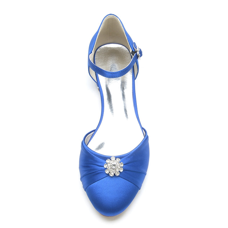 Women's Wedding Shoes Closed Toe Stylish Buckle Bridal Shoes with Rhinestone & Ruffles
