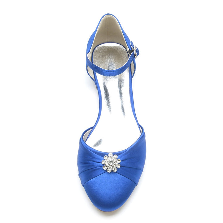 Women's Wedding Shoes Closed Toe Stylish Buckle Bridal Shoes with Rhinestone & Ruffles