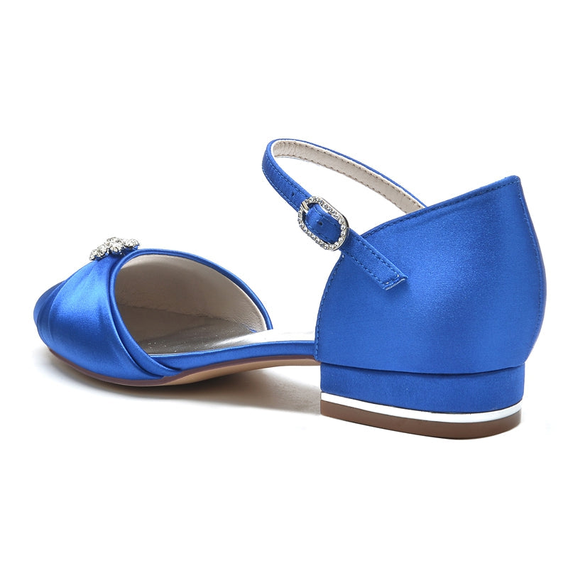 Women's Wedding Shoes Closed Toe Stylish Buckle Bridal Shoes with Rhinestone & Ruffles