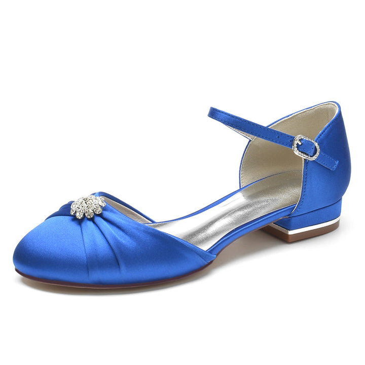 Women's Wedding Shoes Closed Toe Stylish Buckle Bridal Shoes with Rhinestone & Ruffles