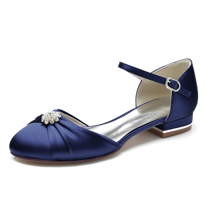 Women's Wedding Shoes Closed Toe Stylish Buckle Bridal Shoes with Rhinestone & Ruffles