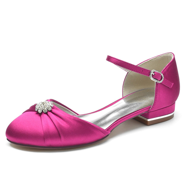 Women's Wedding Shoes Closed Toe Stylish Buckle Bridal Shoes with Rhinestone & Ruffles
