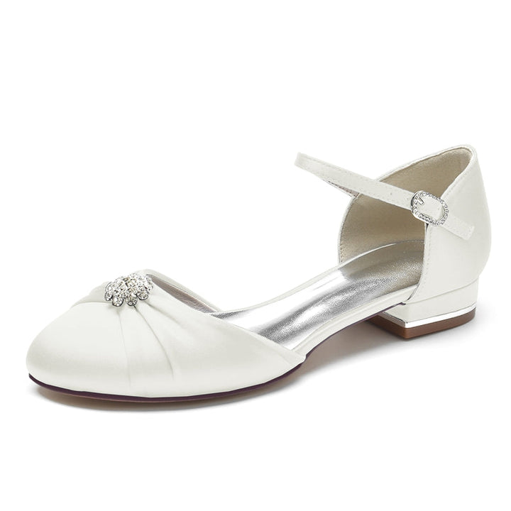 Women's Wedding Shoes Closed Toe Stylish Buckle Bridal Shoes with Rhinestone & Ruffles