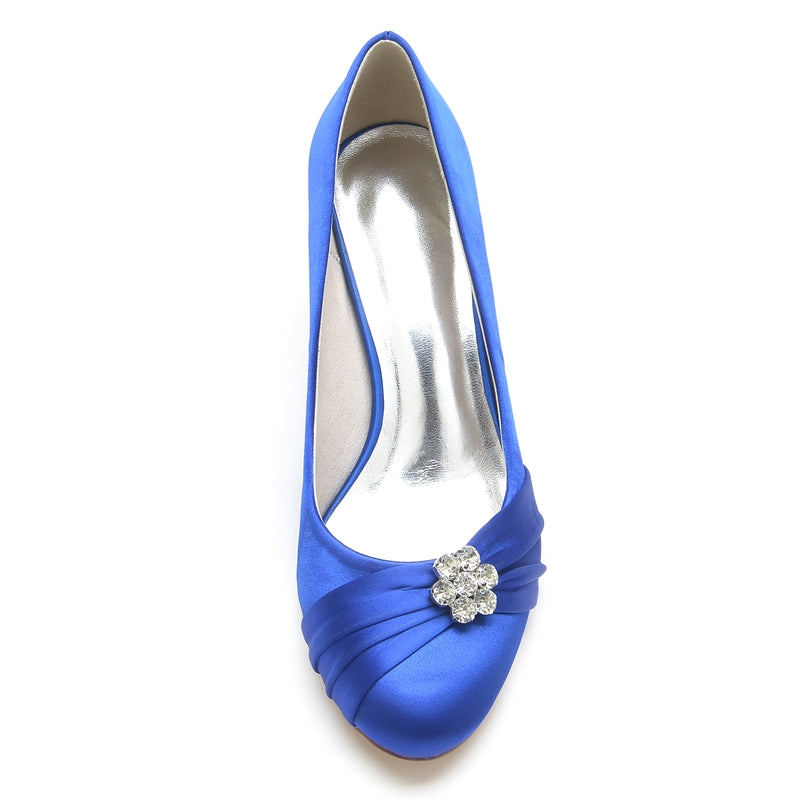 Women's Wedding Shoes Round Toe Mid Heel Comfortable Bridal Shoes with Rhinestone & Ruffles