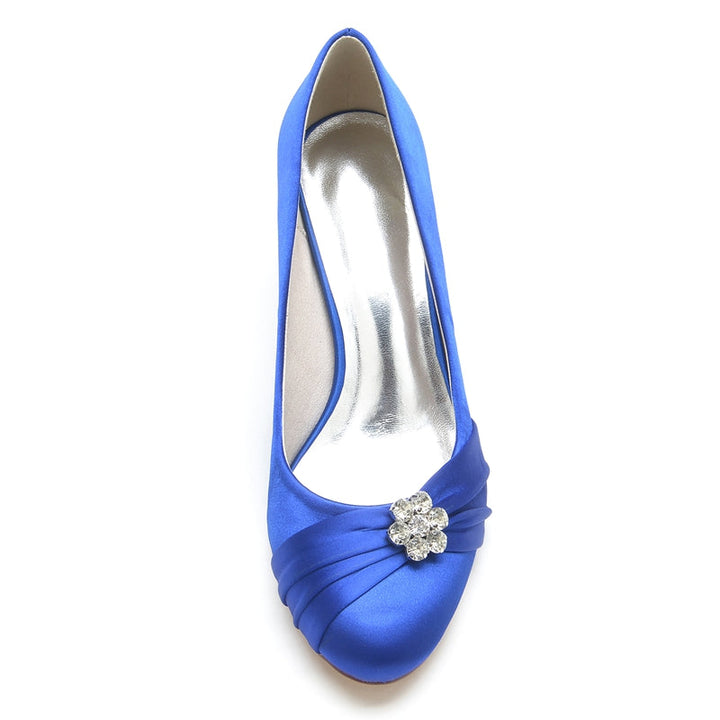 Women's Wedding Shoes Round Toe Mid Heel Comfortable Bridal Shoes with Rhinestone & Ruffles
