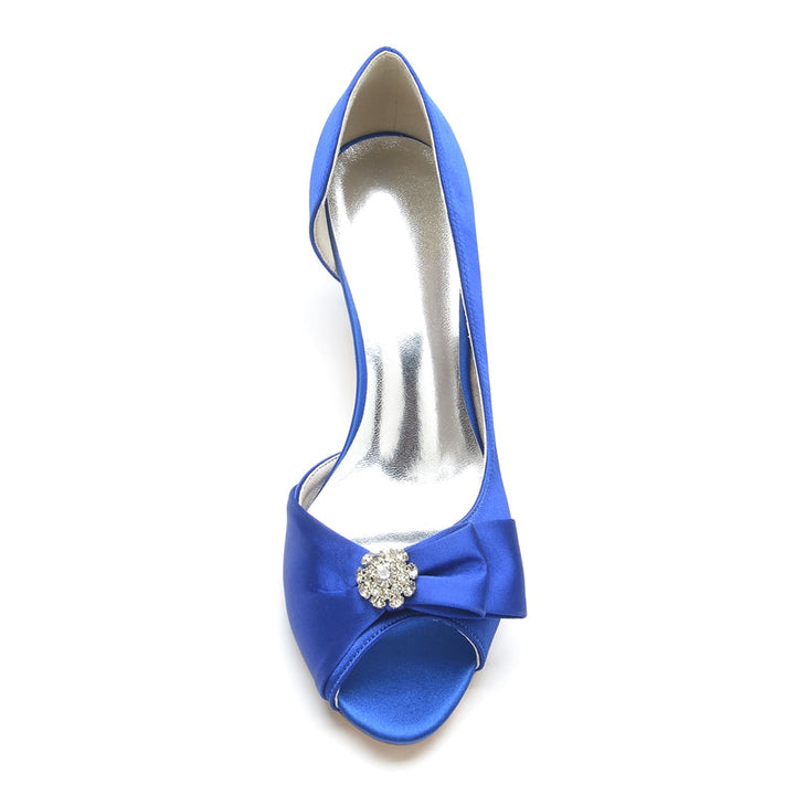 Women's Wedding Shoes Open Toe Mid Heel Delicate Bridal Shoes with Rhinestone & Bow