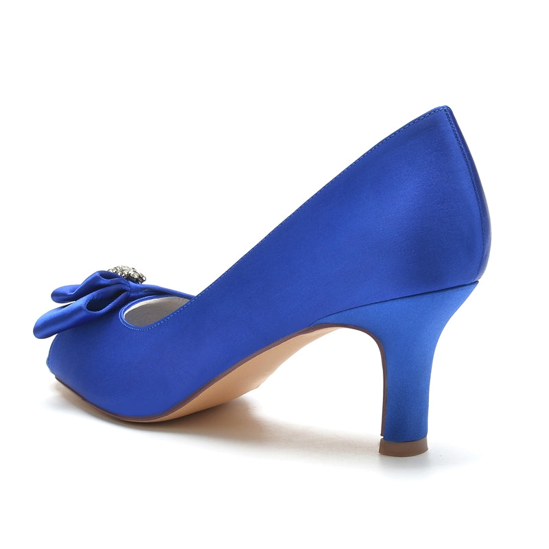 Women's Wedding Shoes Open Toe Mid Heel Delicate Bridal Shoes with Rhinestone & Bow