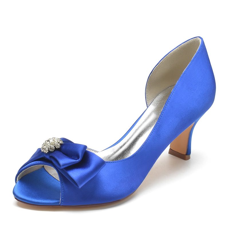 Women's Wedding Shoes Open Toe Mid Heel Delicate Bridal Shoes with Rhinestone & Bow