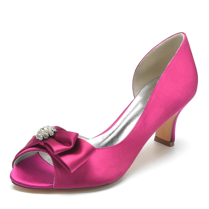 Women's Wedding Shoes Open Toe Mid Heel Delicate Bridal Shoes with Rhinestone & Bow