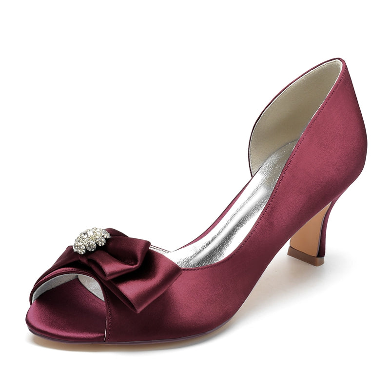 Women's Wedding Shoes Open Toe Mid Heel Delicate Bridal Shoes with Rhinestone & Bow