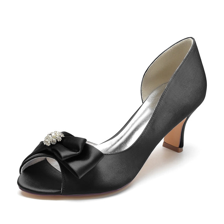 Women's Wedding Shoes Open Toe Mid Heel Delicate Bridal Shoes with Rhinestone & Bow