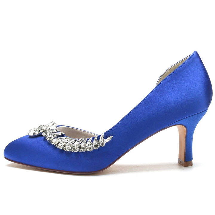 Women's Wedding Shoes Dark Blue Closed Toe Mid Heel Crystal Elegant Bridal Shoes