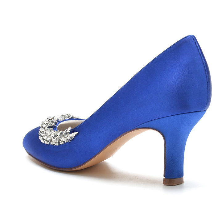 Women's Wedding Shoes Dark Blue Closed Toe Mid Heel Crystal Elegant Bridal Shoes