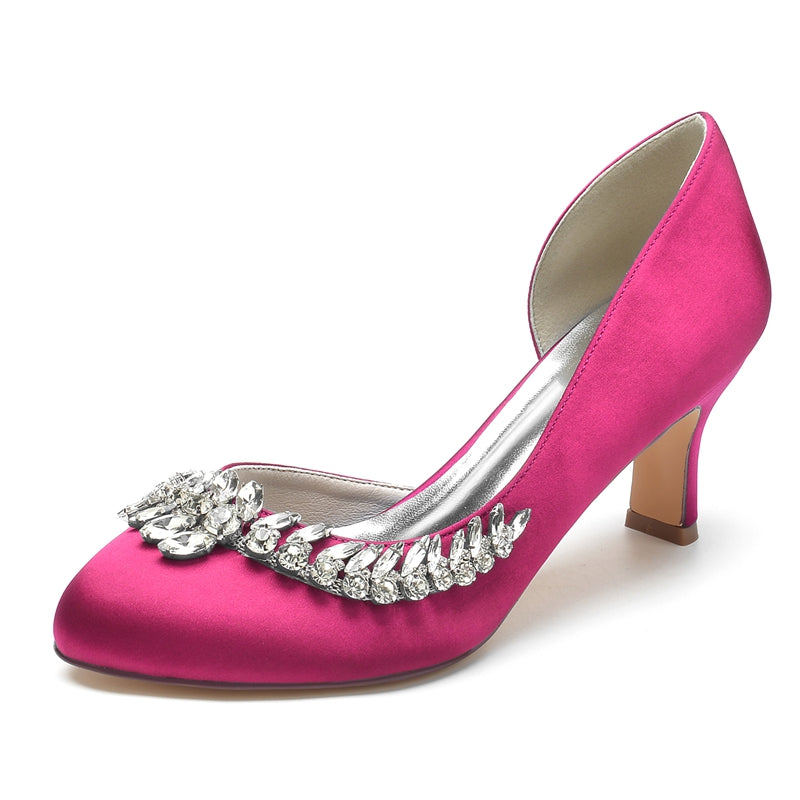 Women's Wedding Shoes Dark Blue Closed Toe Mid Heel Crystal Elegant Bridal Shoes