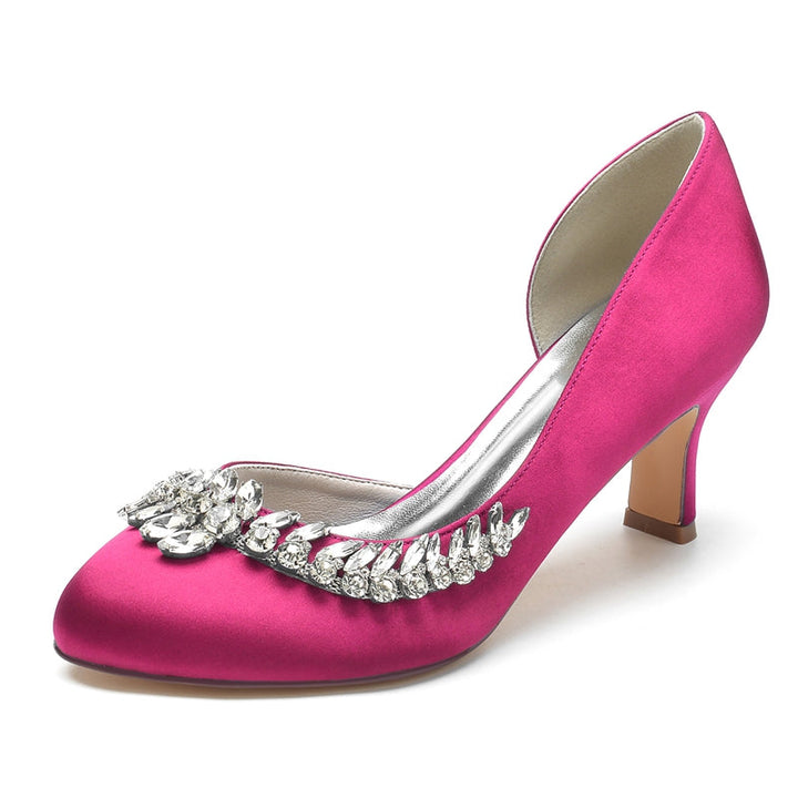 Women's Wedding Shoes Dark Blue Closed Toe Mid Heel Crystal Elegant Bridal Shoes