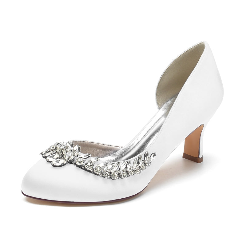 Women's Wedding Shoes Dark Blue Closed Toe Mid Heel Crystal Elegant Bridal Shoes