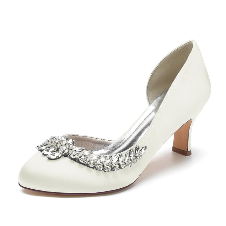 Women's Wedding Shoes Dark Blue Closed Toe Mid Heel Crystal Elegant Bridal Shoes