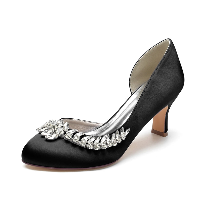 Women's Wedding Shoes Dark Blue Closed Toe Mid Heel Crystal Elegant Bridal Shoes