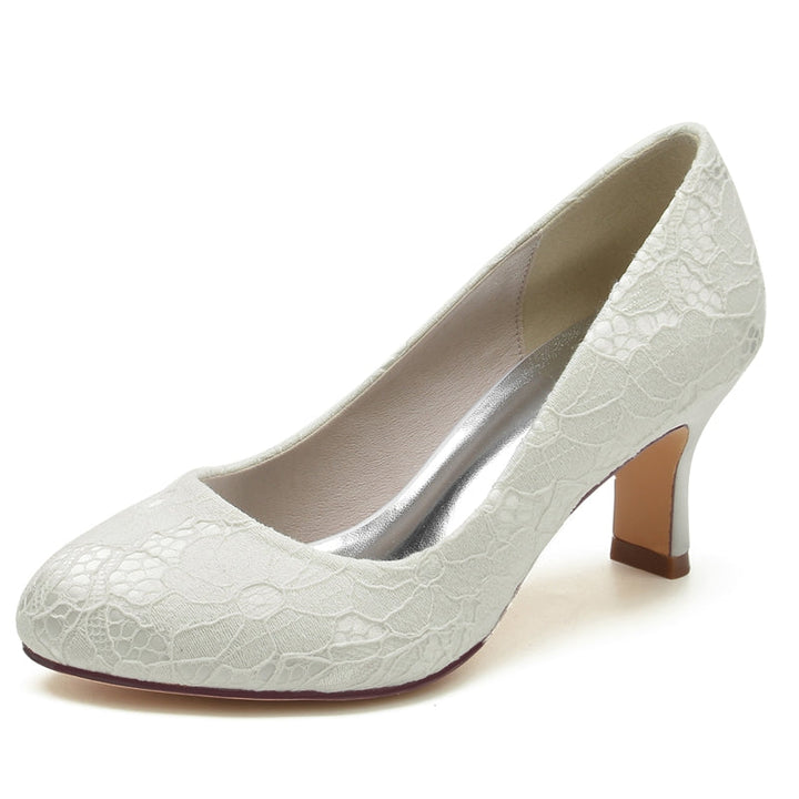 Women's Wedding Shoes Round Toe Mid Heel Lace Minimalism Bridal Shoes