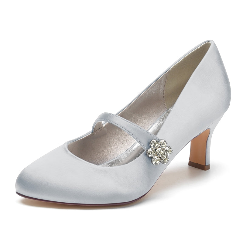 Women's Wedding Shoes White Round Toe Mid Heel Simple Bridal Shoes