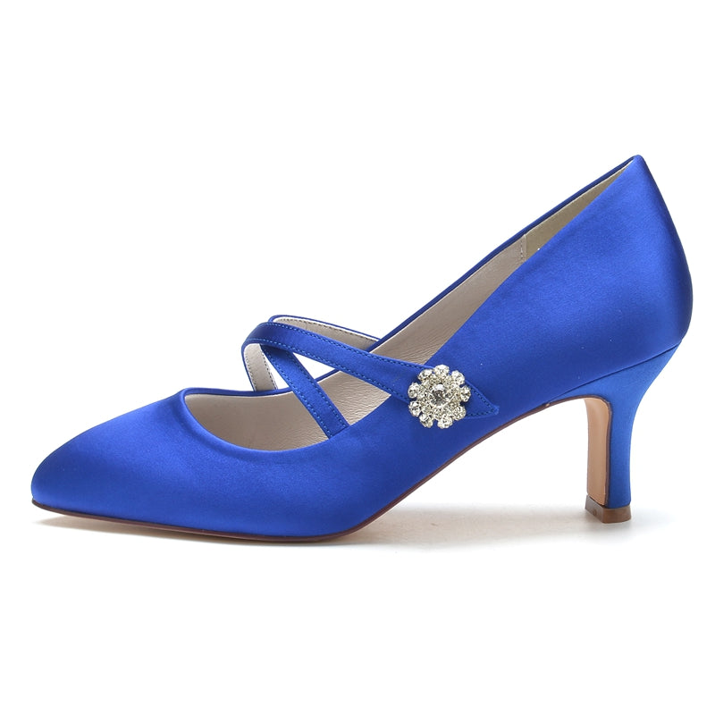 Women's Wedding Shoes Round Toe Mid Heel Crossed Straps Stylish Bridal Shoes with Rhinestone