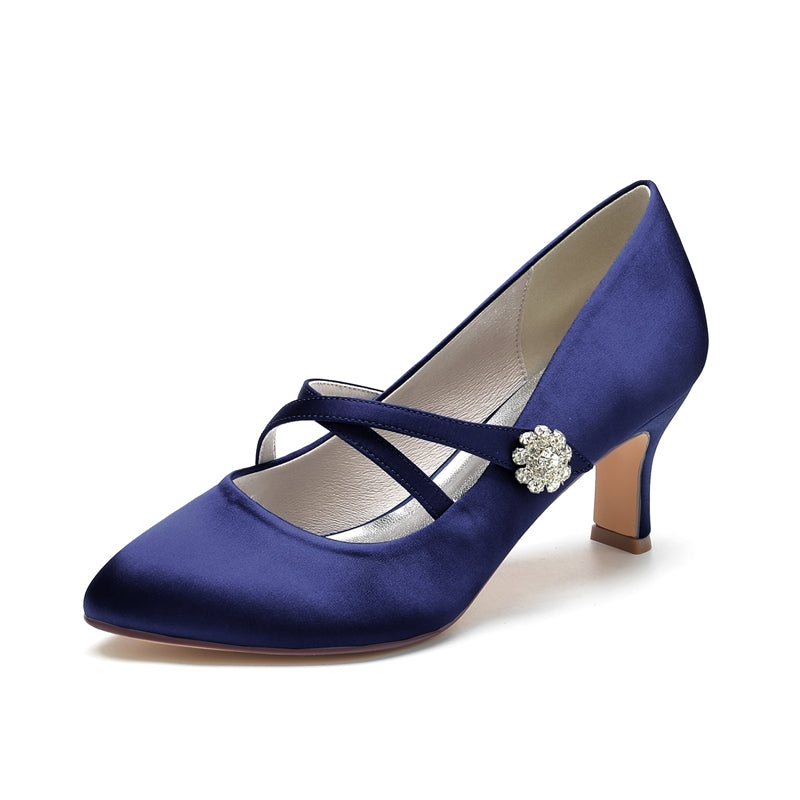 Women's Wedding Shoes Round Toe Mid Heel Crossed Straps Stylish Bridal Shoes with Rhinestone