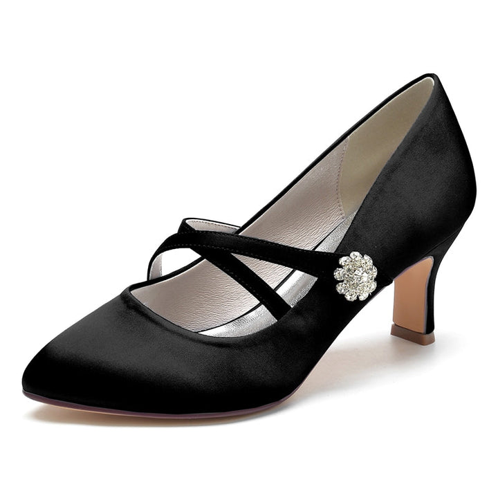 Women's Wedding Shoes Round Toe Mid Heel Crossed Straps Stylish Bridal Shoes with Rhinestone