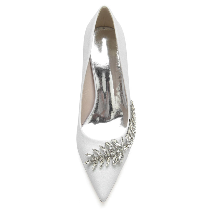 Women's Wedding Shoes Silver Pointed Toe Stiletto Heel Sparkling Bridal Shoes with Rhinestone