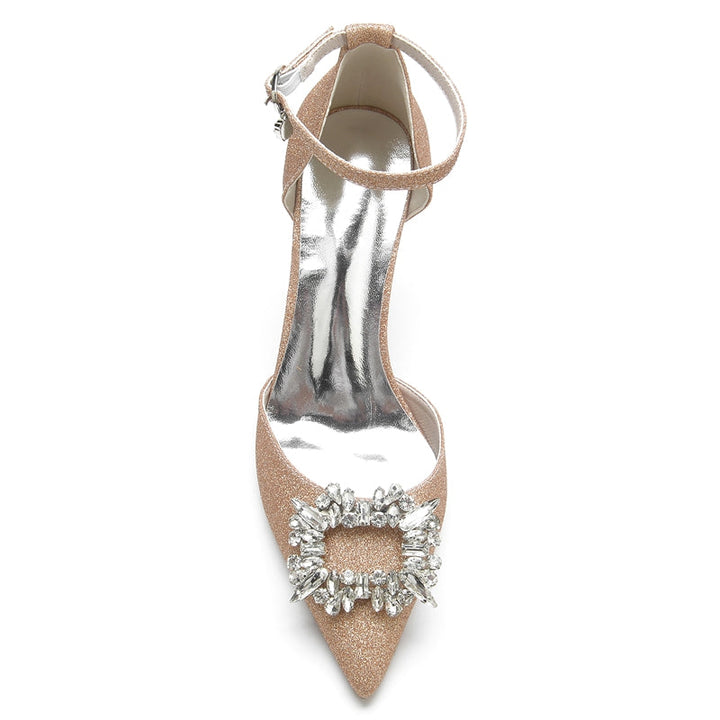 Women's Wedding Shoes Closed Toe High Heel Luxurious Bridal Shoes with Square Rhinestone