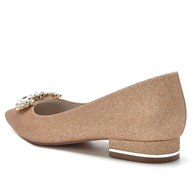 Women's Wedding Shoes Closed Toe Flat Heel Elegant Bridal Shoes with Rhinestone
