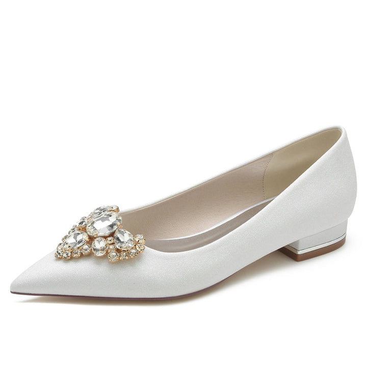 Women's Wedding Shoes Closed Toe Flat Heel Elegant Bridal Shoes with Rhinestone