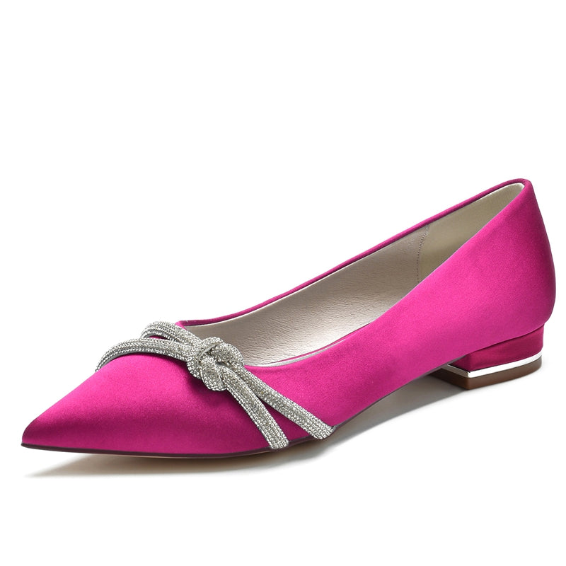 Women's Wedding Shoes Pointed Toe Low Heel Stylish Bridal Shoes with Mini Beadings