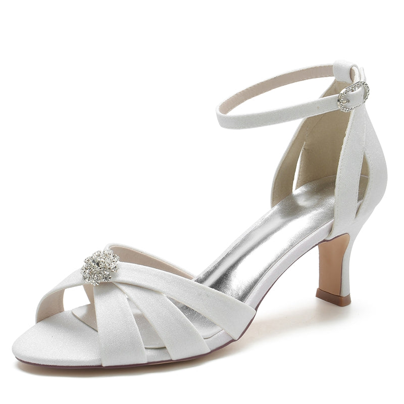 Women's Wedding Shoes Opened Toe Crossed Straps Sparkling Buckle Bridal Shoes with Rhinestone
