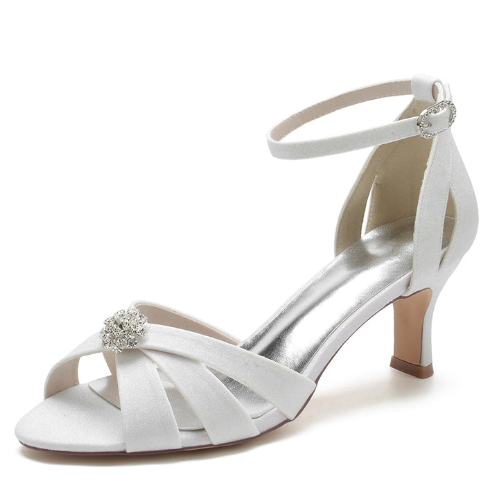 Women's Wedding Shoes Opened Toe Crossed Straps Sparkling Buckle Bridal Shoes with Rhinestone