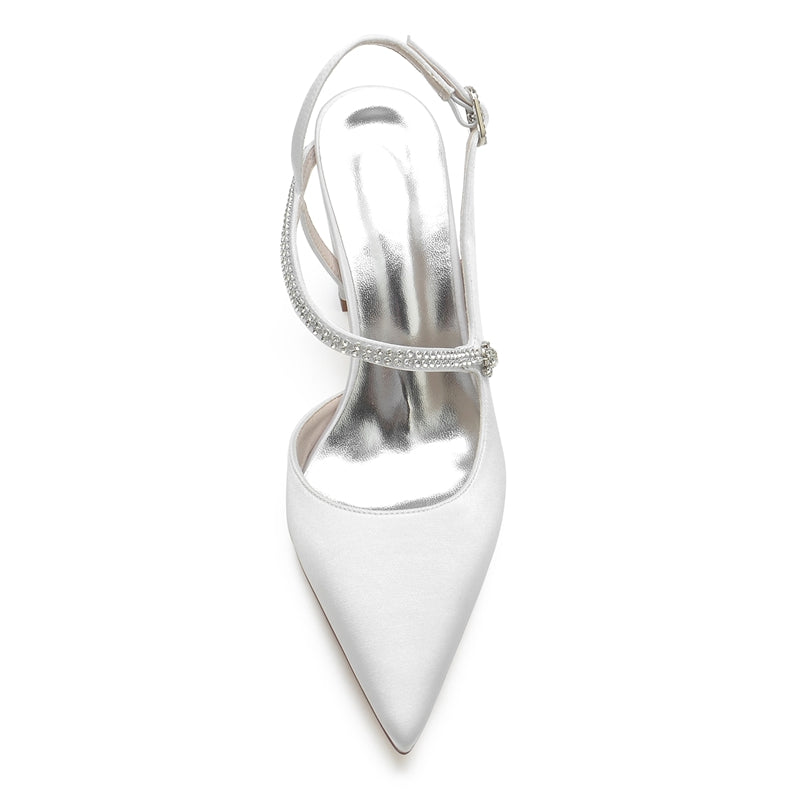 Women's Wedding Shoes Closed Toe Chunky Heel Crossed Straps Rhinestone Buckle Bridal Shoes