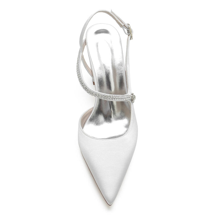 Women's Wedding Shoes Closed Toe Chunky Heel Crossed Straps Rhinestone Buckle Bridal Shoes