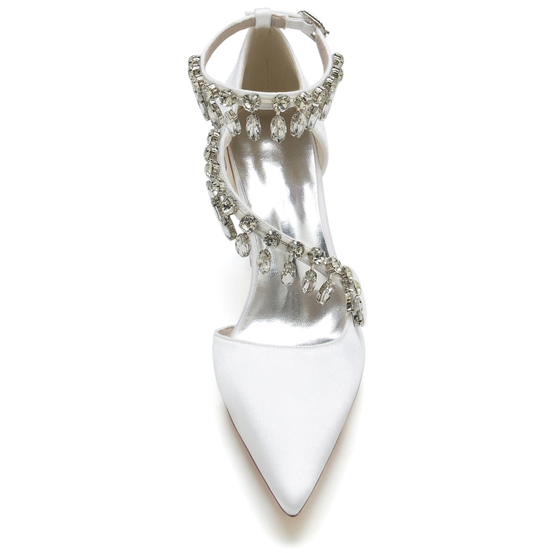 Women's Wedding Shoes Closed Toe Luxurious Crossed Straps Rhinestone Buckle Bridal Shoes