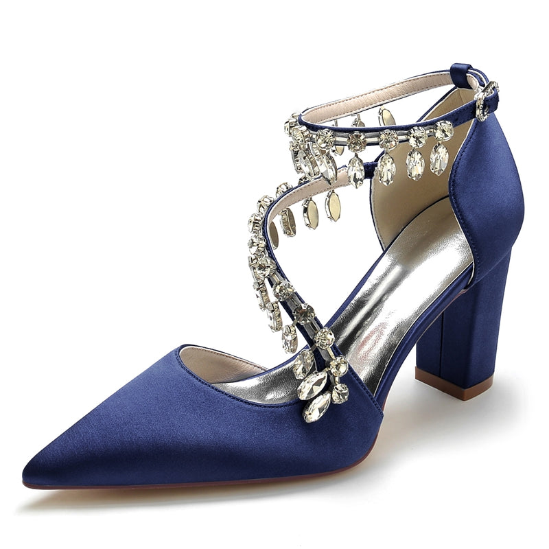 Women's Wedding Shoes Closed Toe Luxurious Crossed Straps Rhinestone Buckle Bridal Shoes