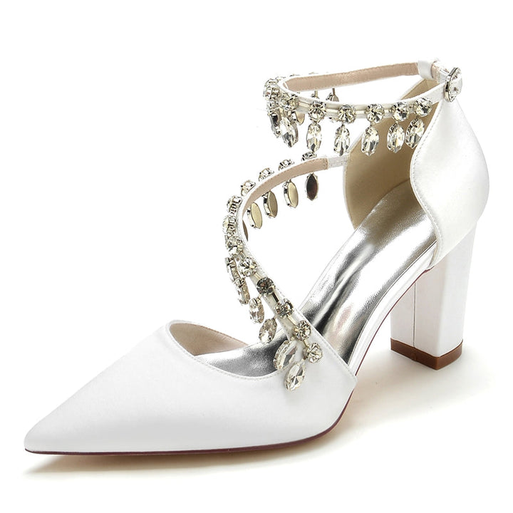 Women's Wedding Shoes Closed Toe Luxurious Crossed Straps Rhinestone Buckle Bridal Shoes