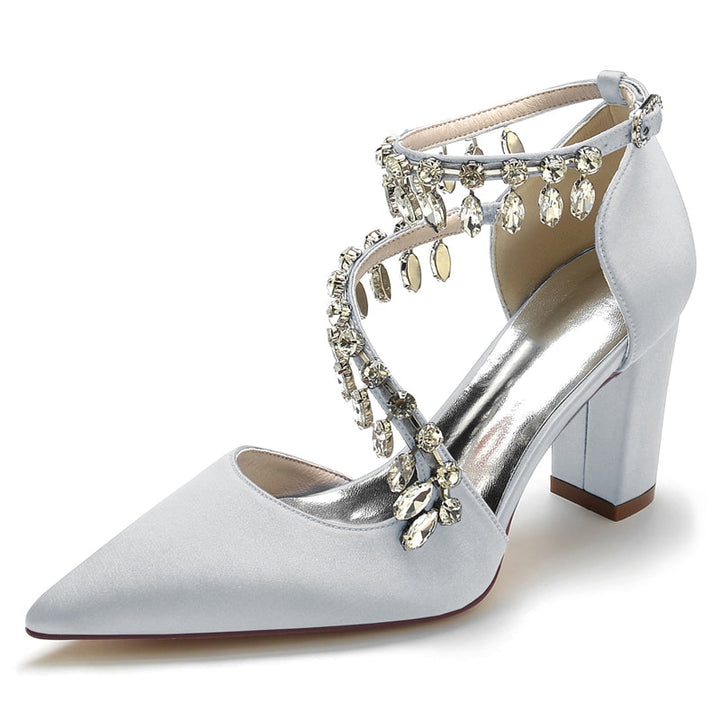 Women's Wedding Shoes Closed Toe Luxurious Crossed Straps Rhinestone Buckle Bridal Shoes