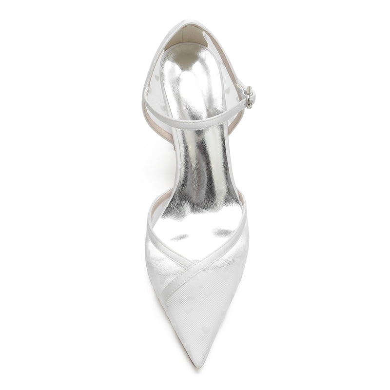 Women's Wedding Shoes Pointed Toe Chunky Heel Classical Bridal Shoes with Printed Heart