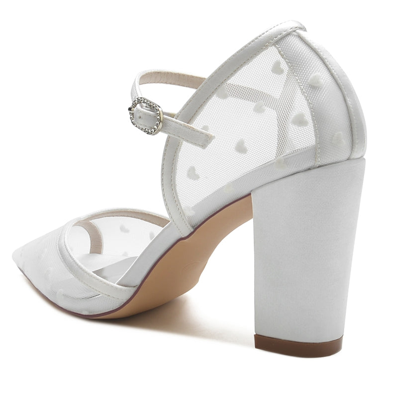 Women's Wedding Shoes Pointed Toe Chunky Heel Classical Bridal Shoes with Printed Heart