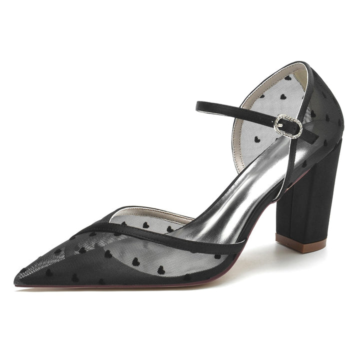 Women's Wedding Shoes Pointed Toe Chunky Heel Classical Bridal Shoes with Printed Heart